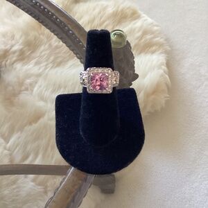 Gorgeous Cushion Cut Pink and CZ Stone Ring